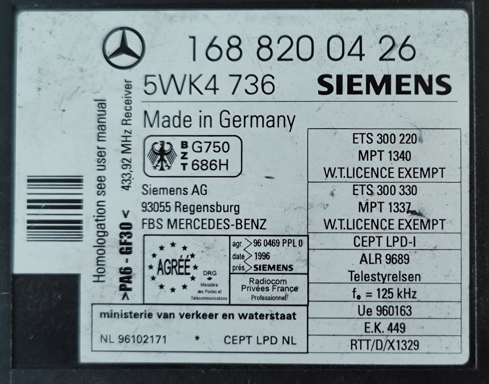 1688200426 5WK4736 Centralina immobilizer Mercedes - Benz Classe A W168 A140 - Debiautomotive