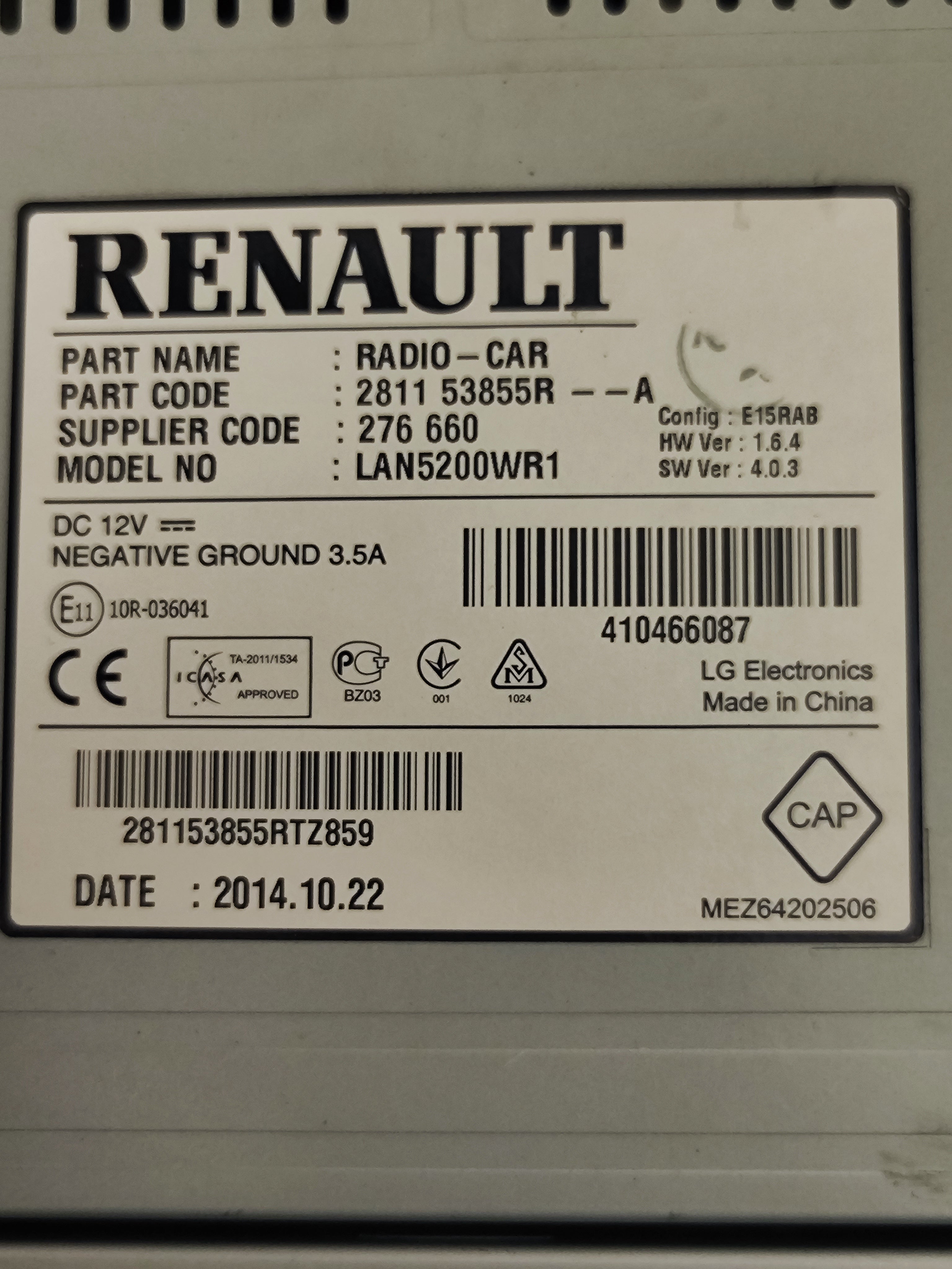 Autoradio navigatore Renault Dacia Sandero 1.2 Benzina/GPL LAN5200WR1