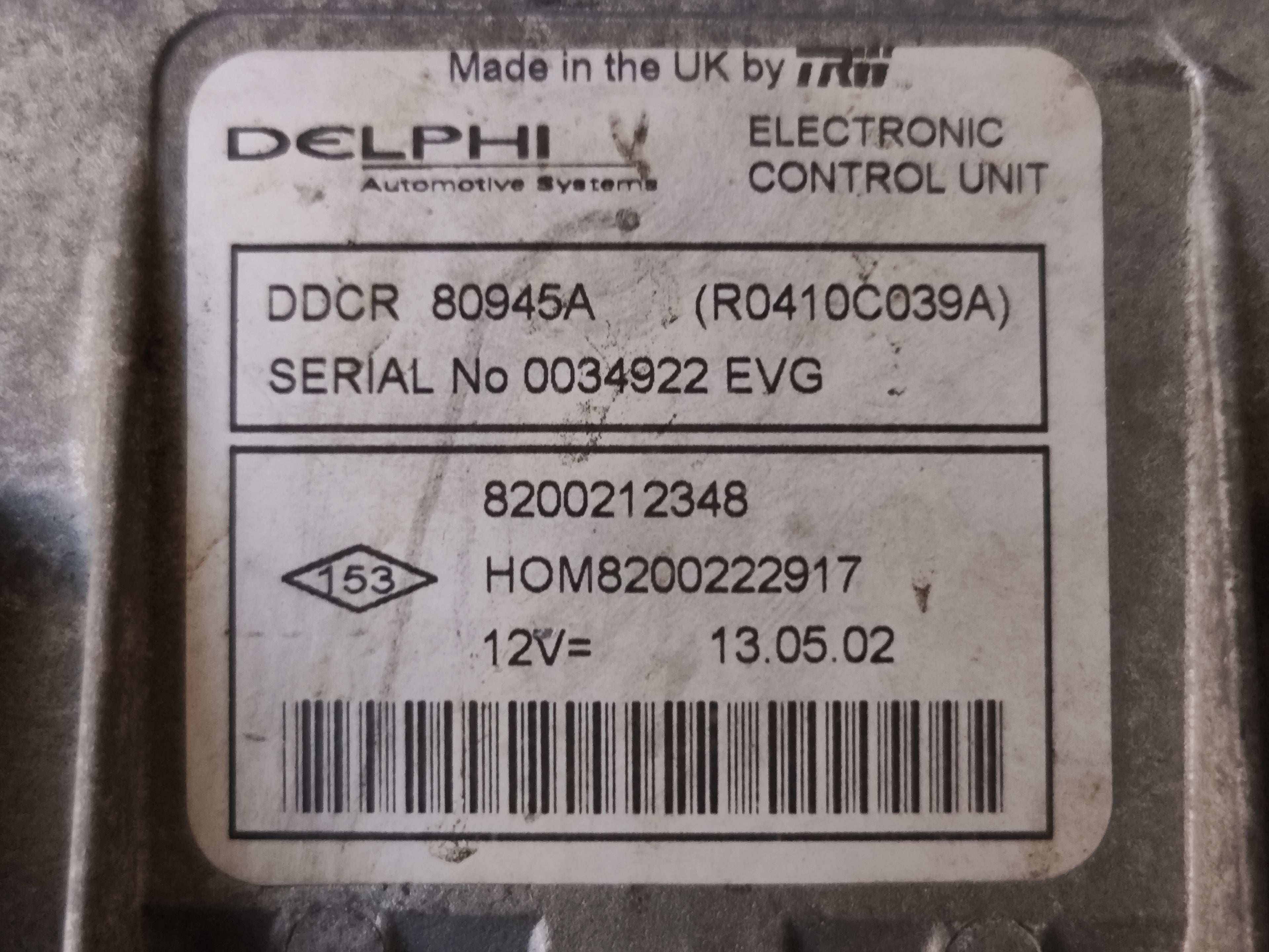 Centralina motore Renault Clio II 1.5 CDI 8200212348 HOM8200222917 DDCR