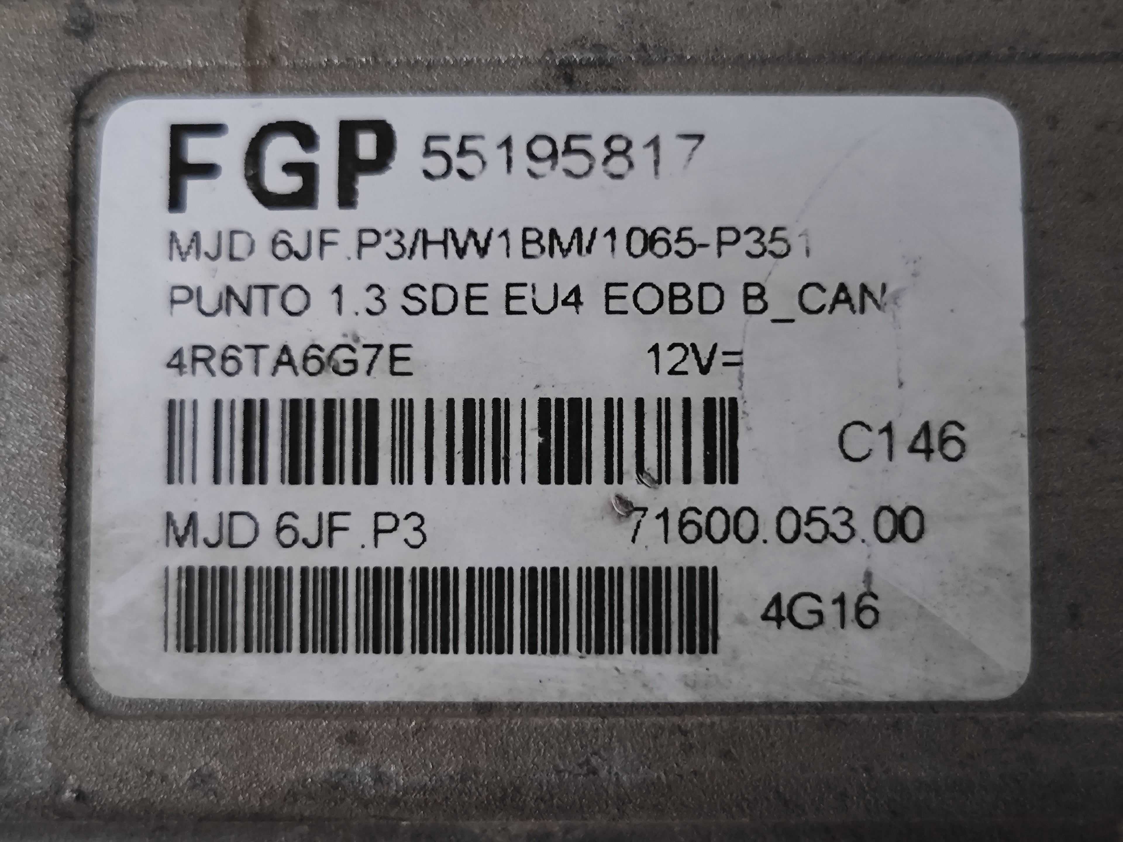 Centralina Motore Fiat Punto 1.3 MJT 55195817 MJD 6JF P3 HW1BM 