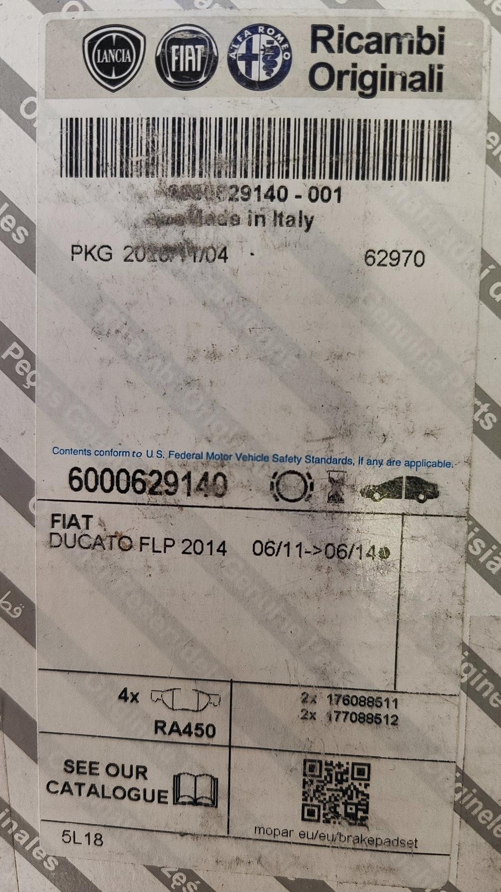 Kit pastiglie freno anteriori Fiat Ducato 6000629140 