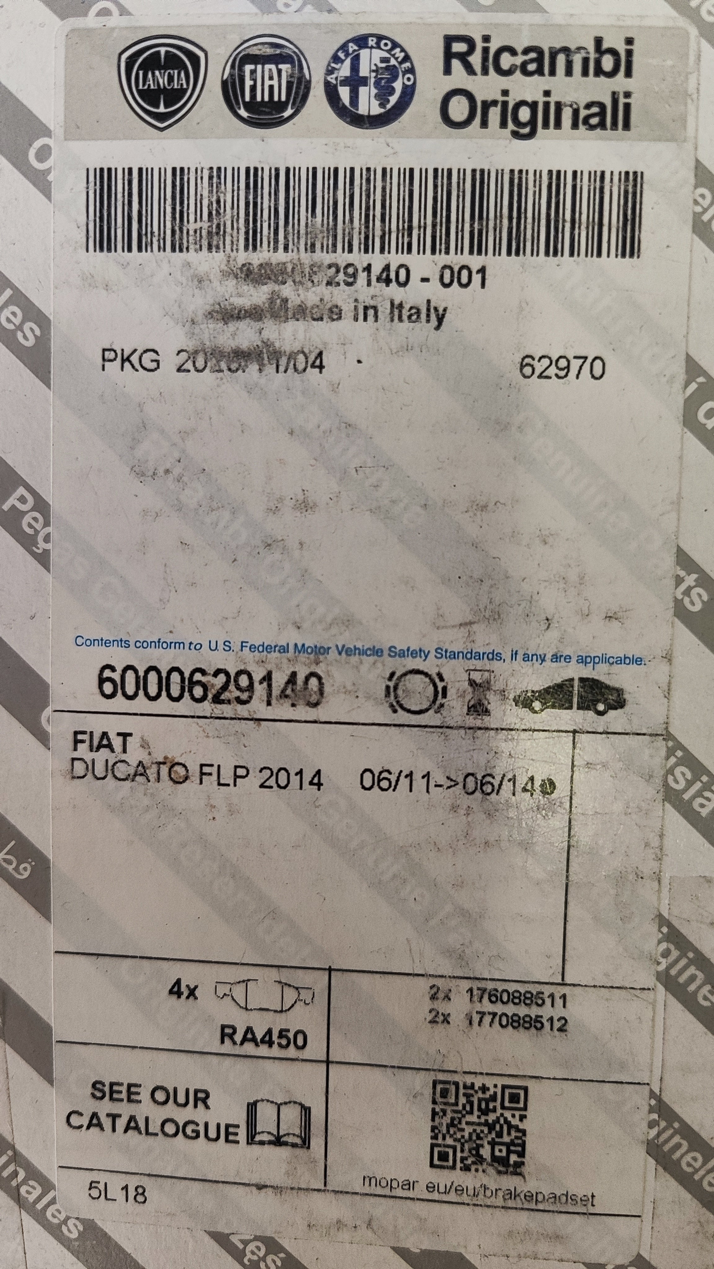 Kit pastiglie freno anteriori Fiat Ducato 6000629140 