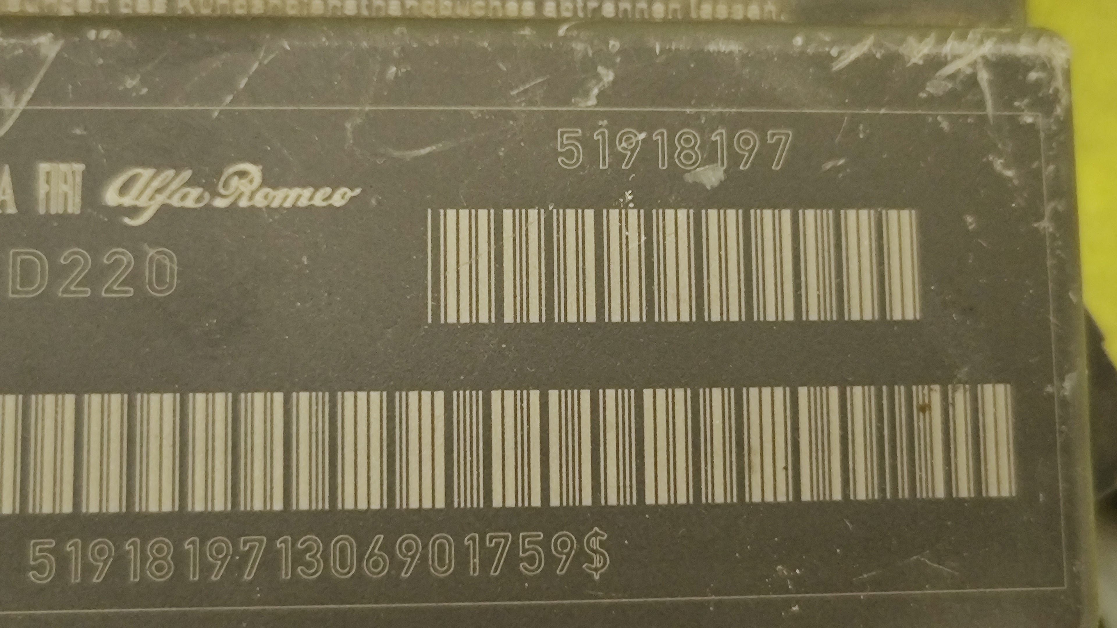 Centralina airbag NO CRASH Fiat Grande Punto 51918197 