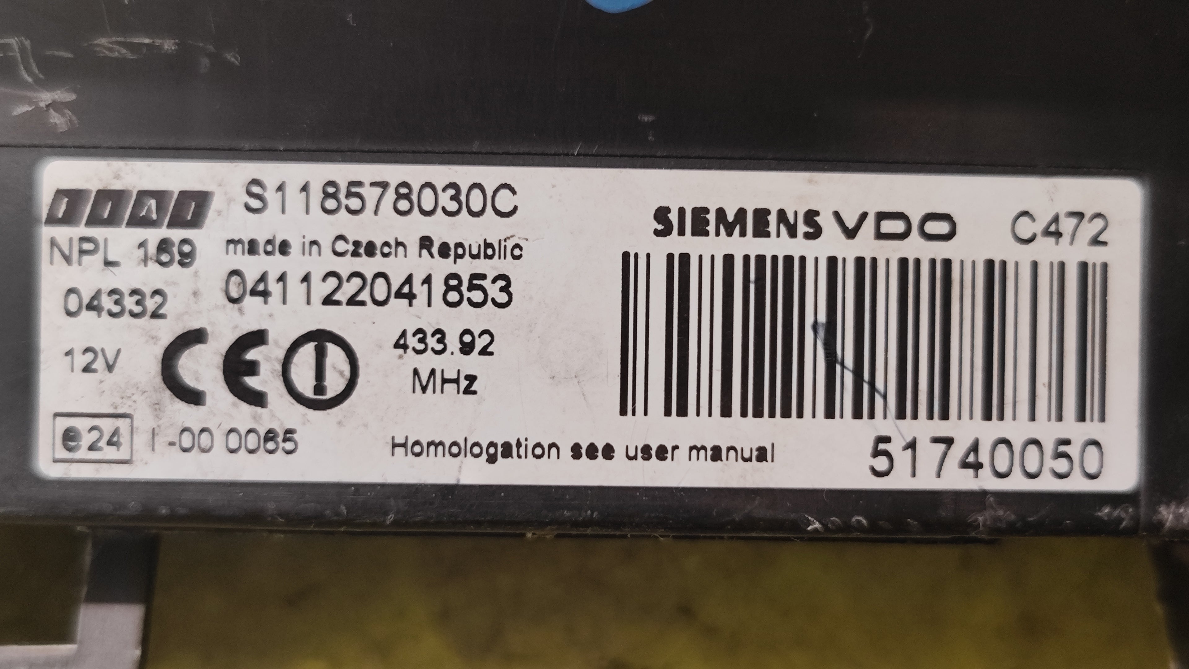 BODY COMPUTER FIAT PANDA 169 51740050 S118578030C  