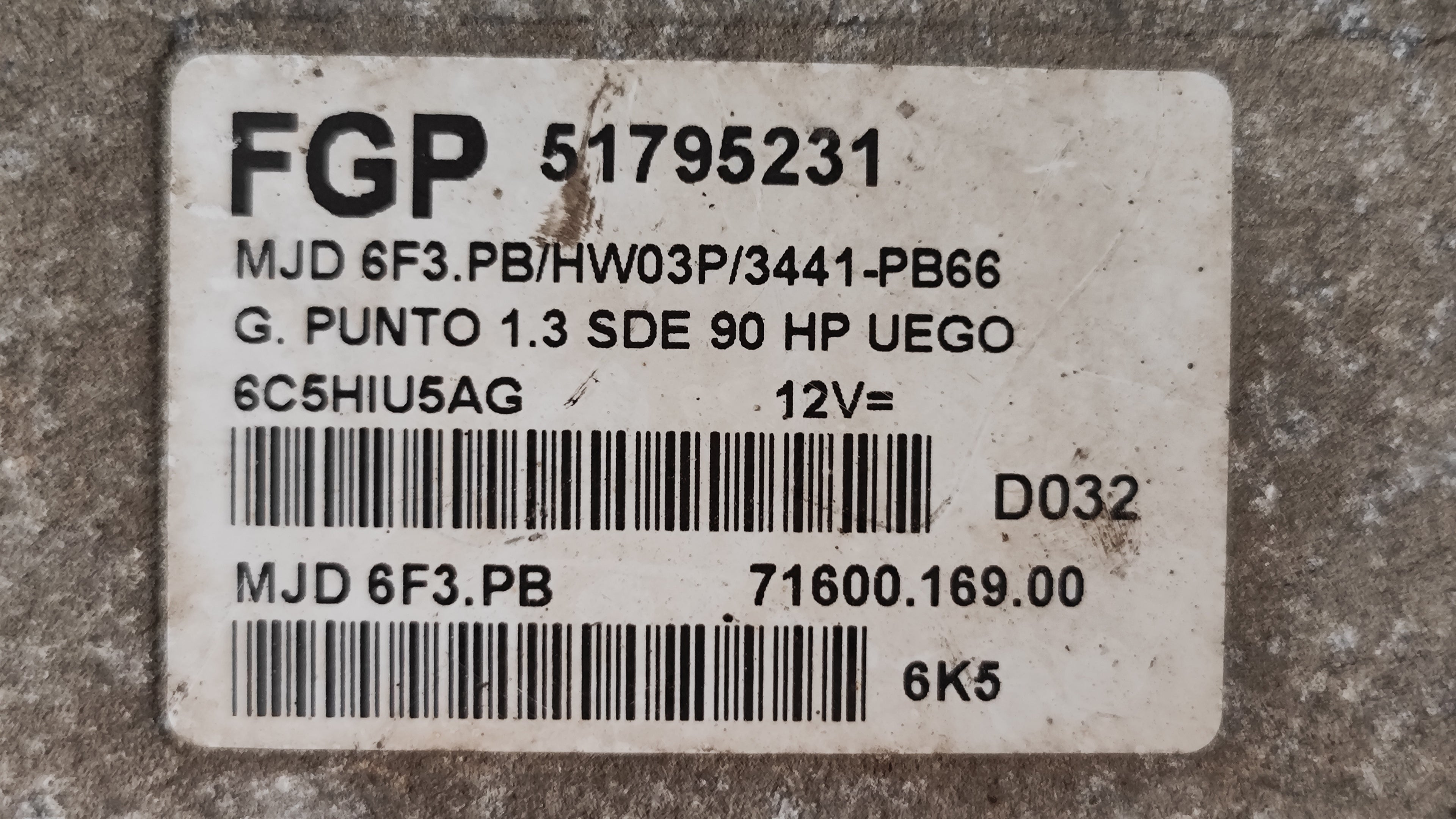  Centralina motore Fiat Grance Punto 1.3 MJT 51795231 MJD6F3.PB HW03P 