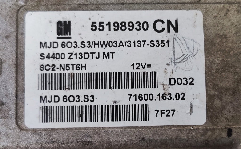 Centralina motore Opel Corsa D 55198930CN MJD6O3.S3 HW03A