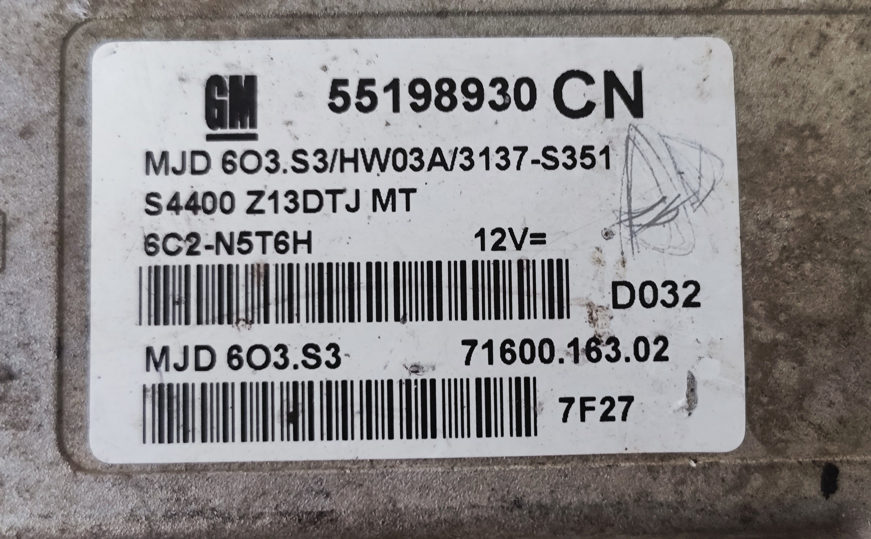 Centralina motore Opel Corsa D 55198930CN MJD6O3.S3 HW03A