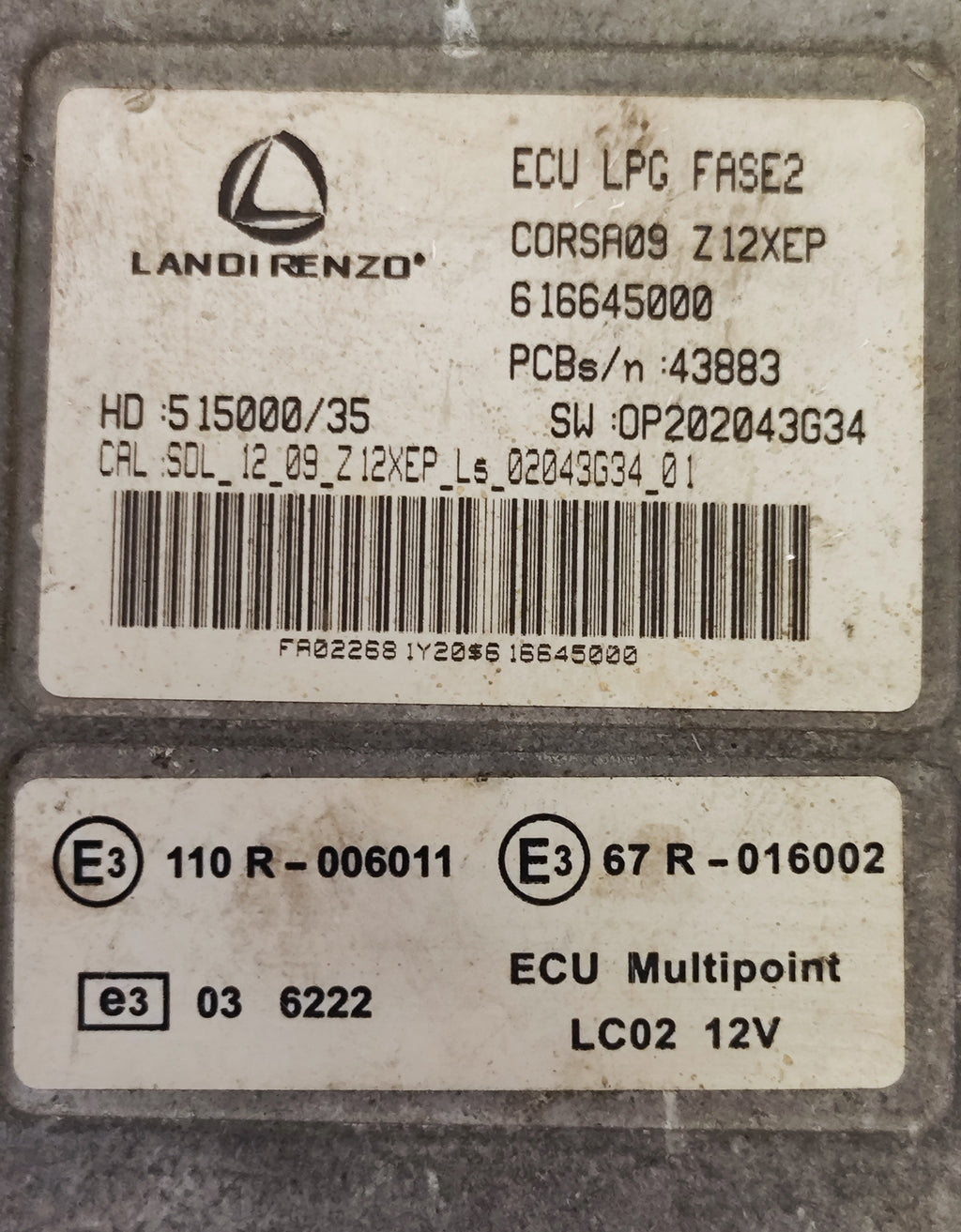 Centralina Landi Renzo LPG Opel Corsa 1.2 Z12XEP 616645000