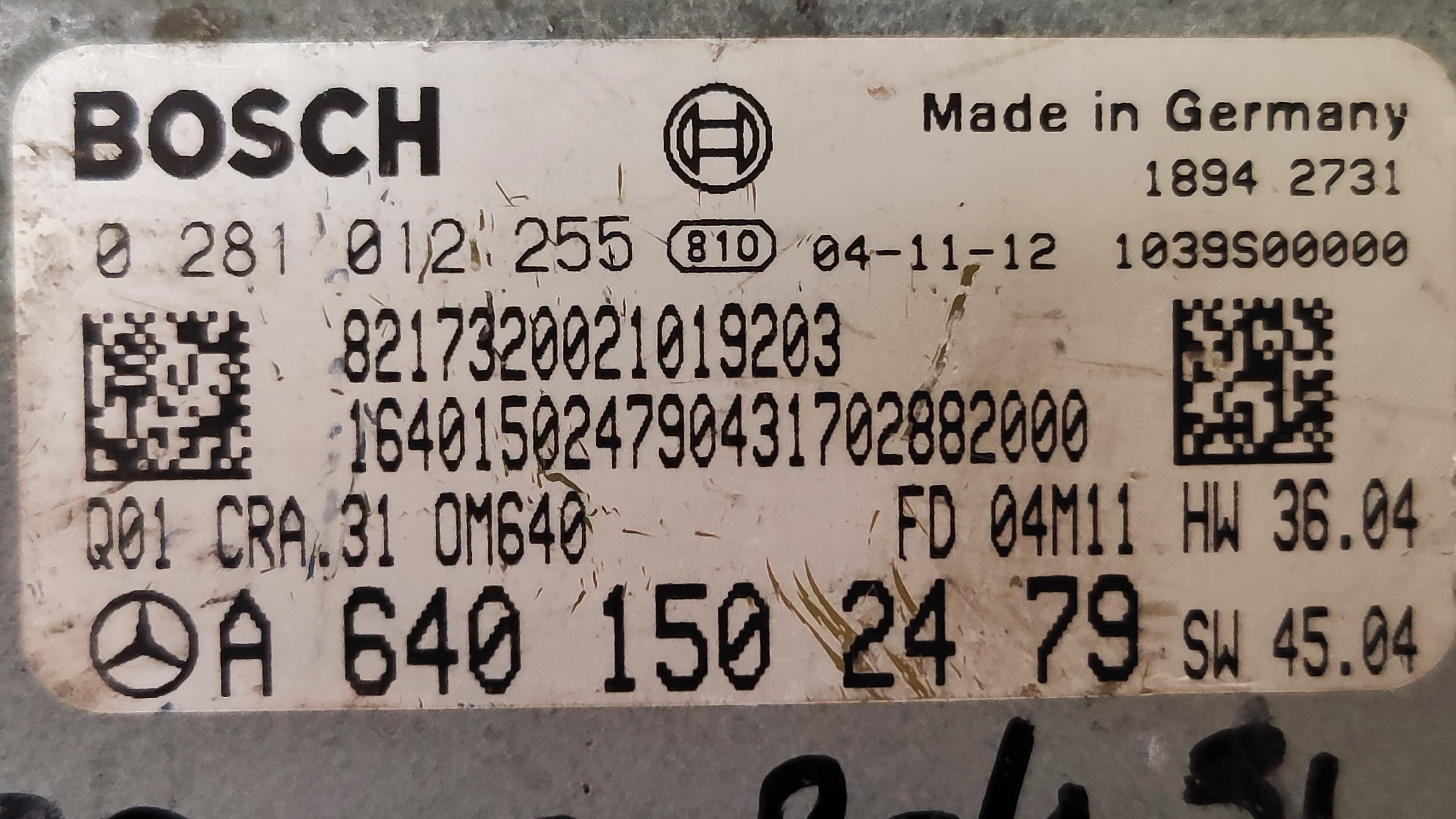 Centralina motore Mercedes-Benz Classe  A W168 A180D A6401502476 0281012255 