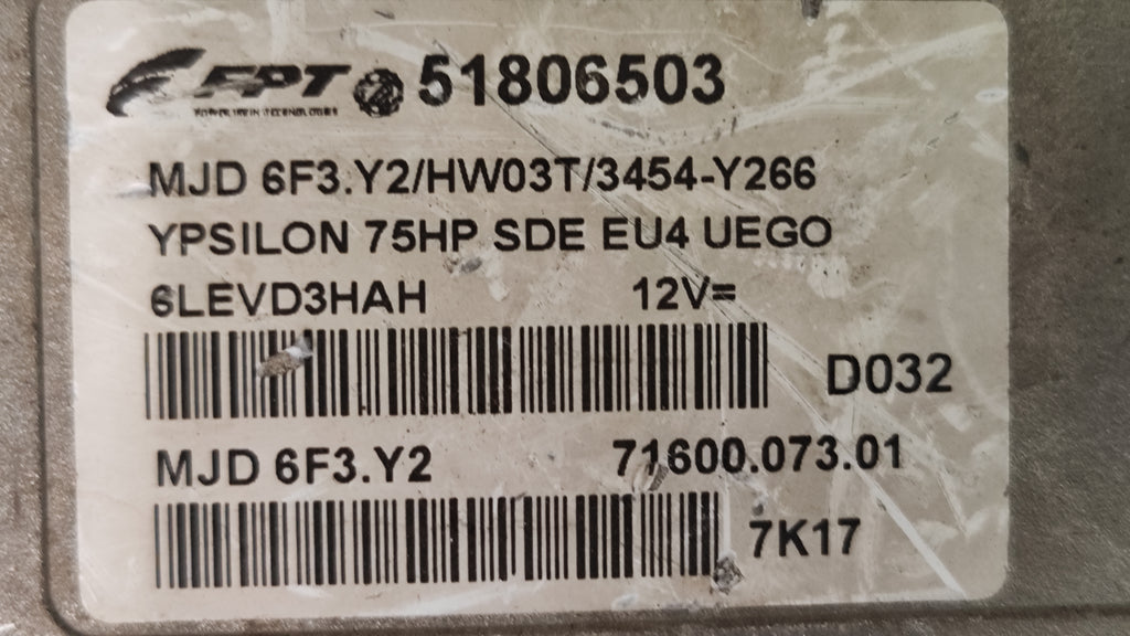 Centralina motore Lancia Ypsilon 1.3MJT 51806503 MJD6F3.Y2 HW03T 