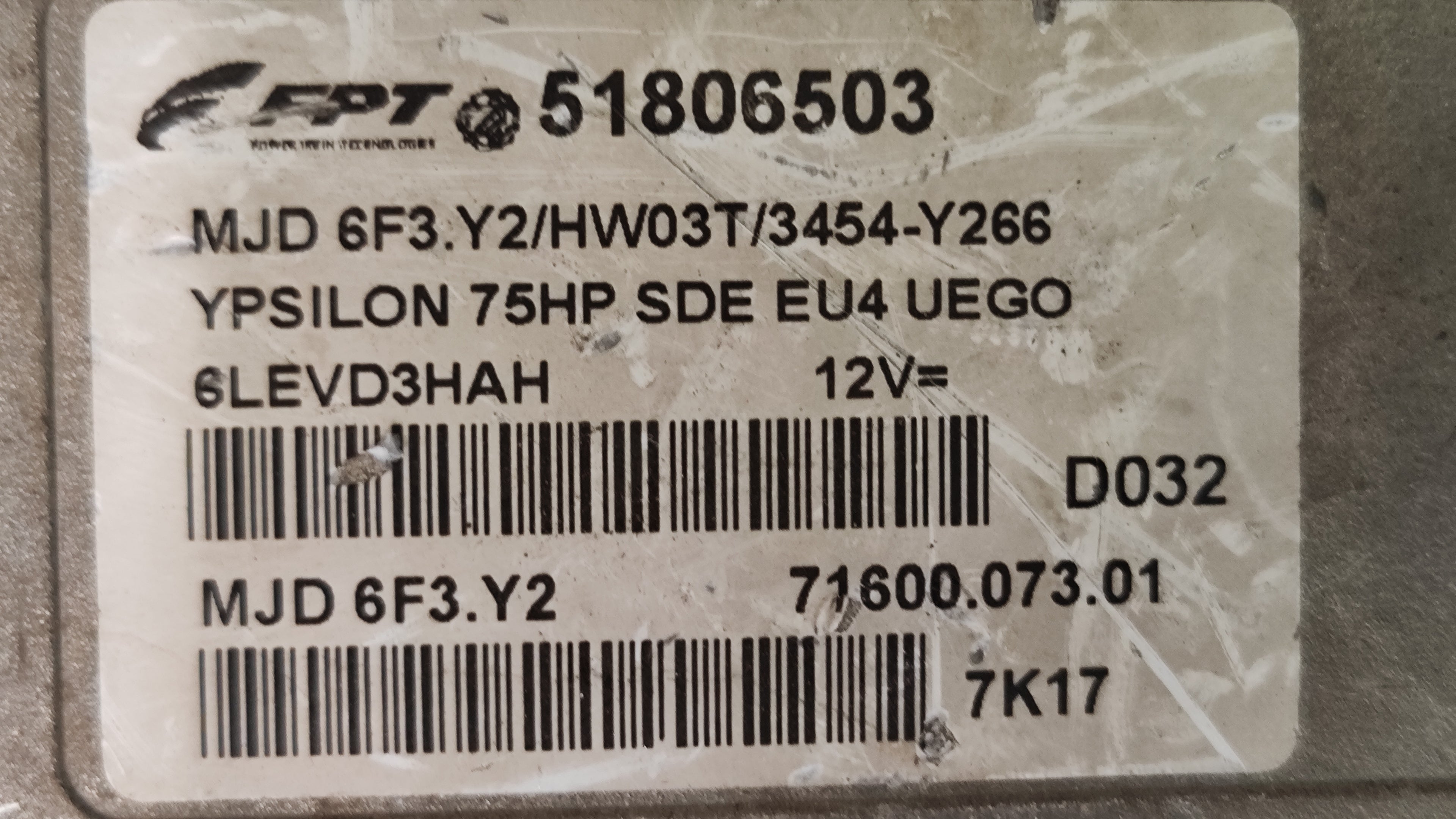 Centralina motore Lancia Ypsilon 1.3MJT 51806503 MJD6F3.Y2 HW03T 