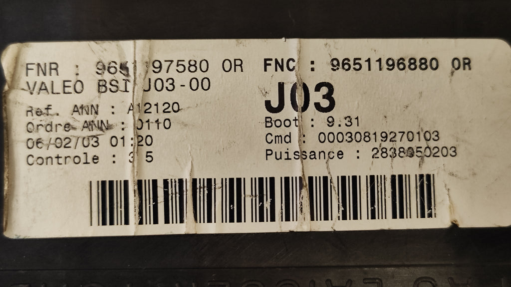 Centralina BSI J03-00  Peugeot 307 9651196880 