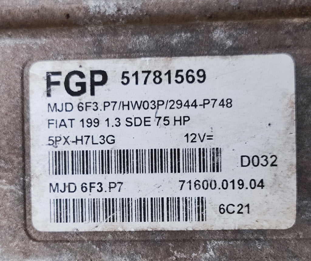 51781569 MJD6F3.P7 HW03P Centralina motore Fiat Punto 199 1.3 MJT - Debiautomotive