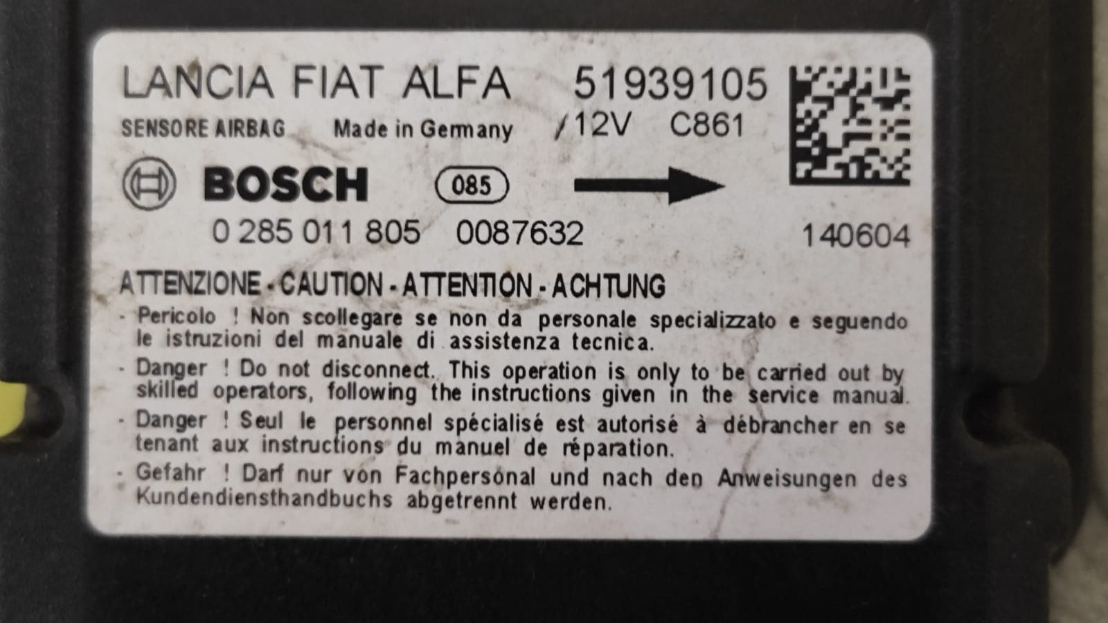51939105 Centralina Airbag Lancia Ypsilon - Debiautomotive