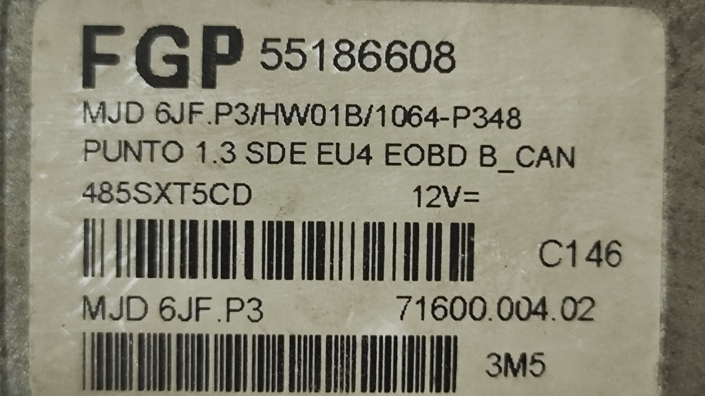 55186608 MJD 6JfF.P3 HW01B Centralina motore Fiat Punto 1.3 MJT - Debiautomotive