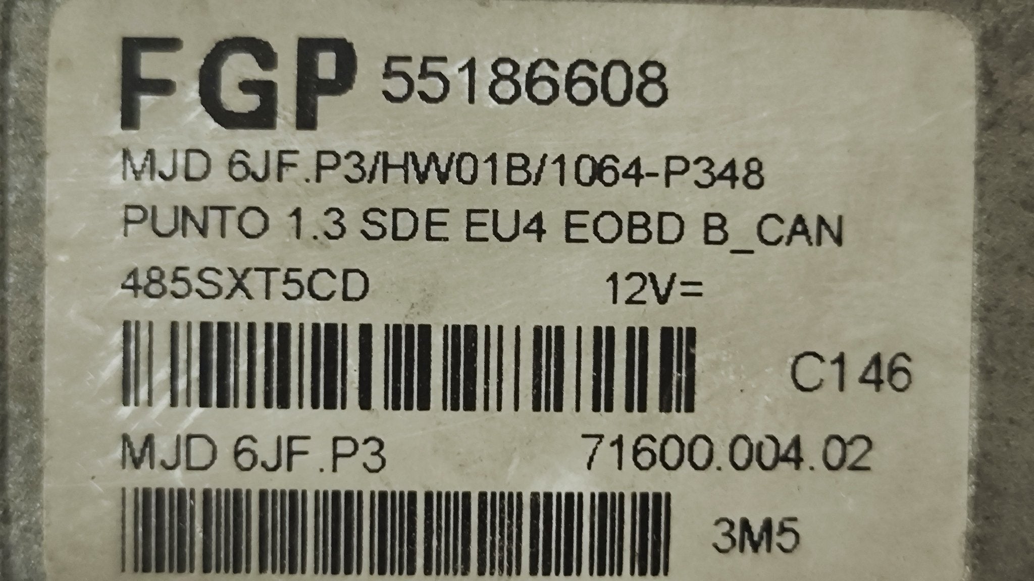 55186608 MJD 6JfF.P3 HW01B Centralina motore Fiat Punto 1.3 MJT - Debiautomotive