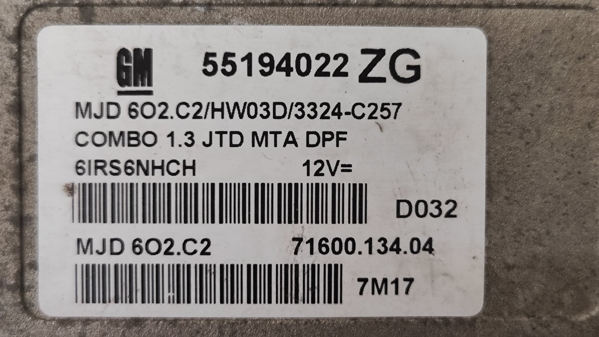 55194022 MJD 6O2.C2 HW03D Ecu Opel Combo 1.3JTD - Debiautomotive