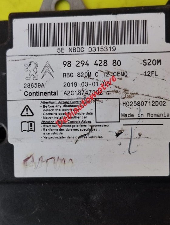 9829442880 A2C18747302 Centralina sensore Airbag Citroen C3 - Debiautomotive