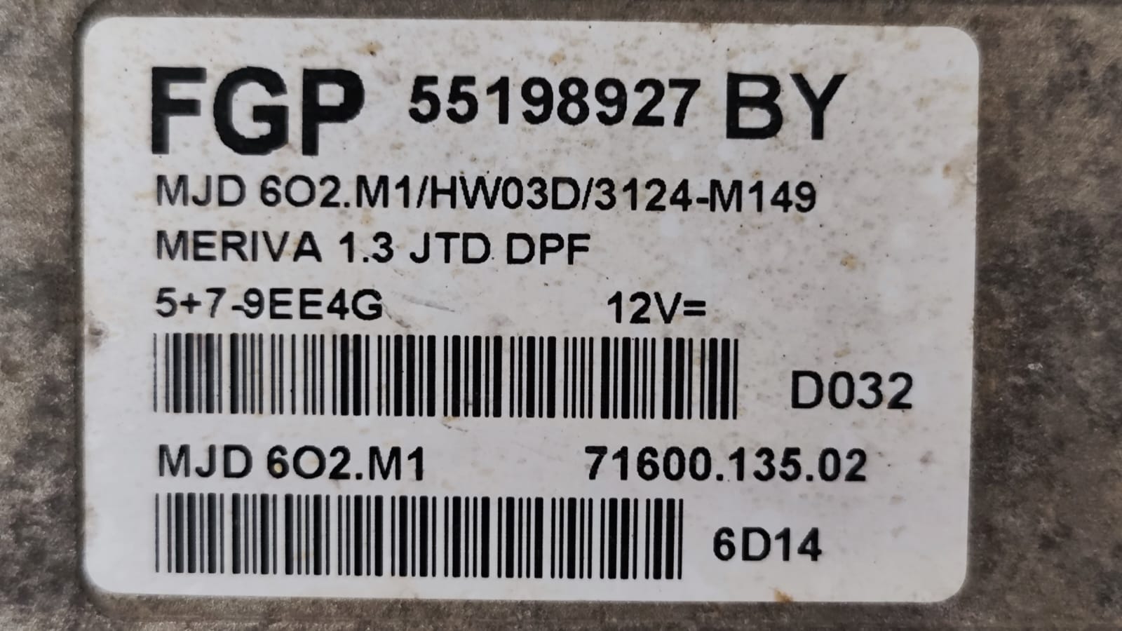 Centralina motore Opel Meriva 55198927 FGP MJD602.M1 BY 