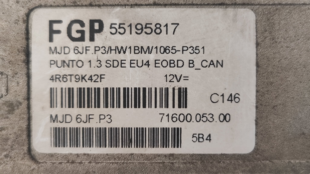 Centralina motore Fiat Punto 188 1.3MJT 55195817 MJD 6JF.P3 HW1BM - Debiautomotive