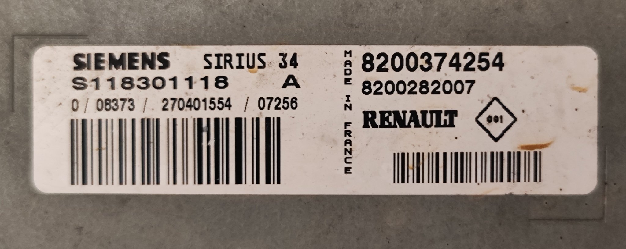 Centralina motore Renault Clio 1.2 8200374254 S118301118A SIRIUS 34 - Debiautomotive